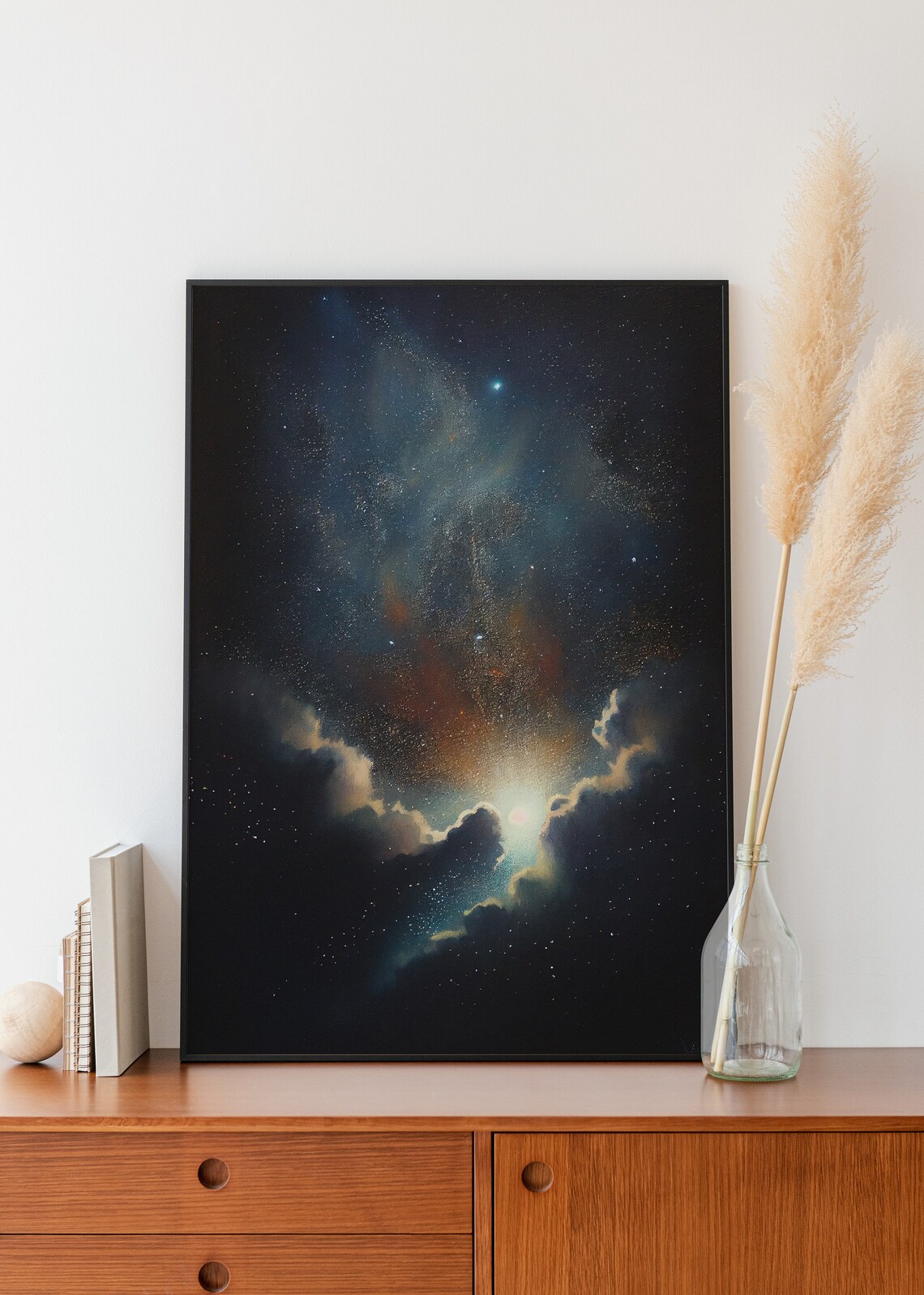 Starry Night Sky Galaxy Nebula Watercolor Cosmic Space Art Print