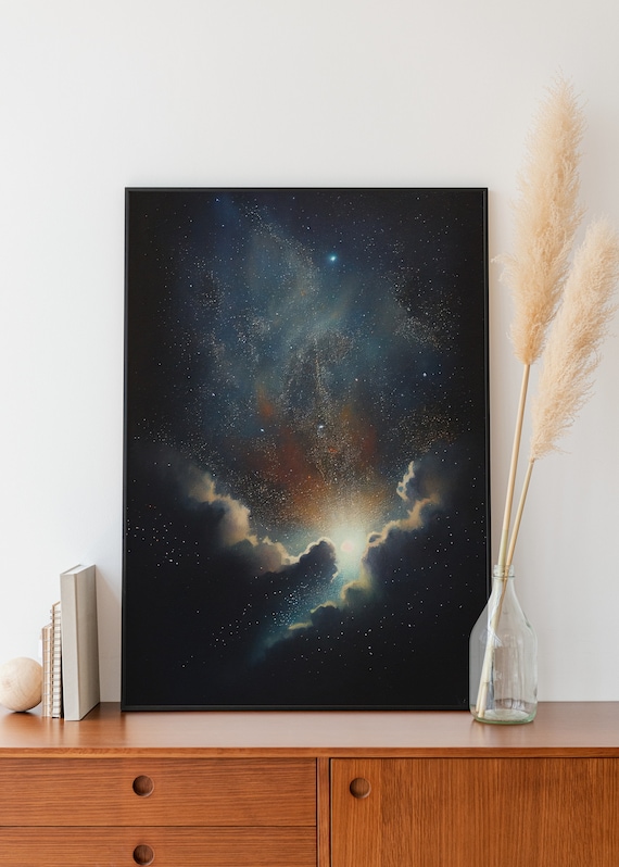 Starry Night Sky Galaxy Nebula Watercolor Cosmic Space Art Print