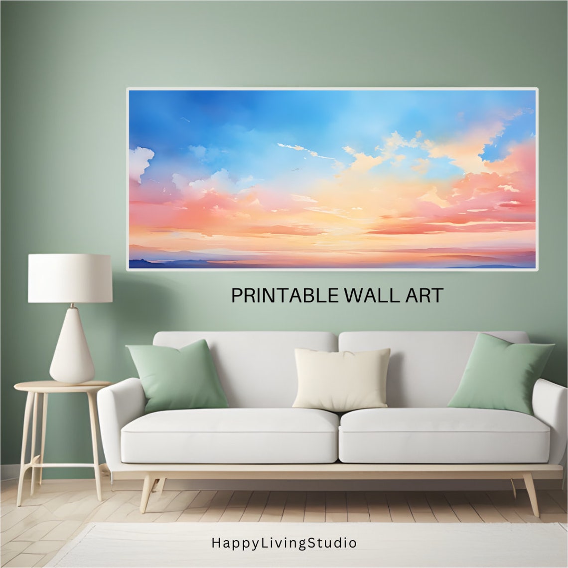 Pastel Sunrise Clouds Watercolor Pink Blue Soft Morning Sky Poster - Image 2