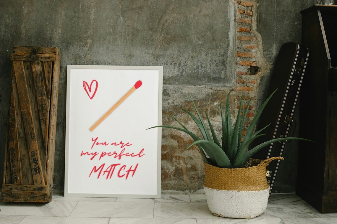 You Are My Perfect Match Love Pun Matchstick Heart Valentine Poster - Image 3