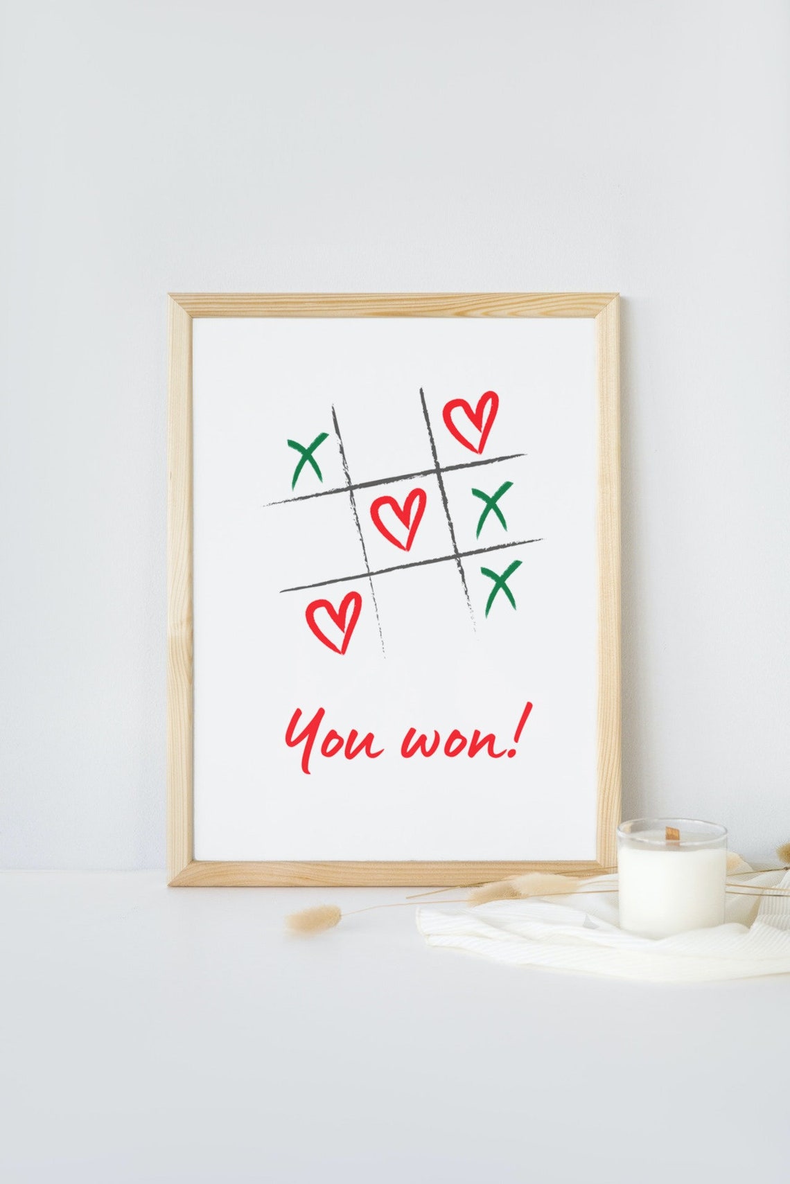 You Won Tic Tac Toe Hearts Love Game Romantic Valentine Wall Art