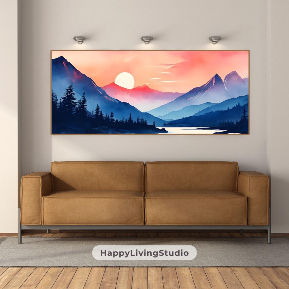 Sunset Mountains Wall Art Large Art High Resolution Print Horizontal Wall Art Print Colorful Watercolor Art - Image 2