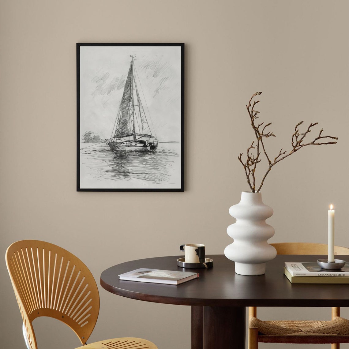 Simple Nautical Sketch Art Lake House Print Sailboat Nursery Drawing Neutral Tones Sailboat Drawing - Image 4