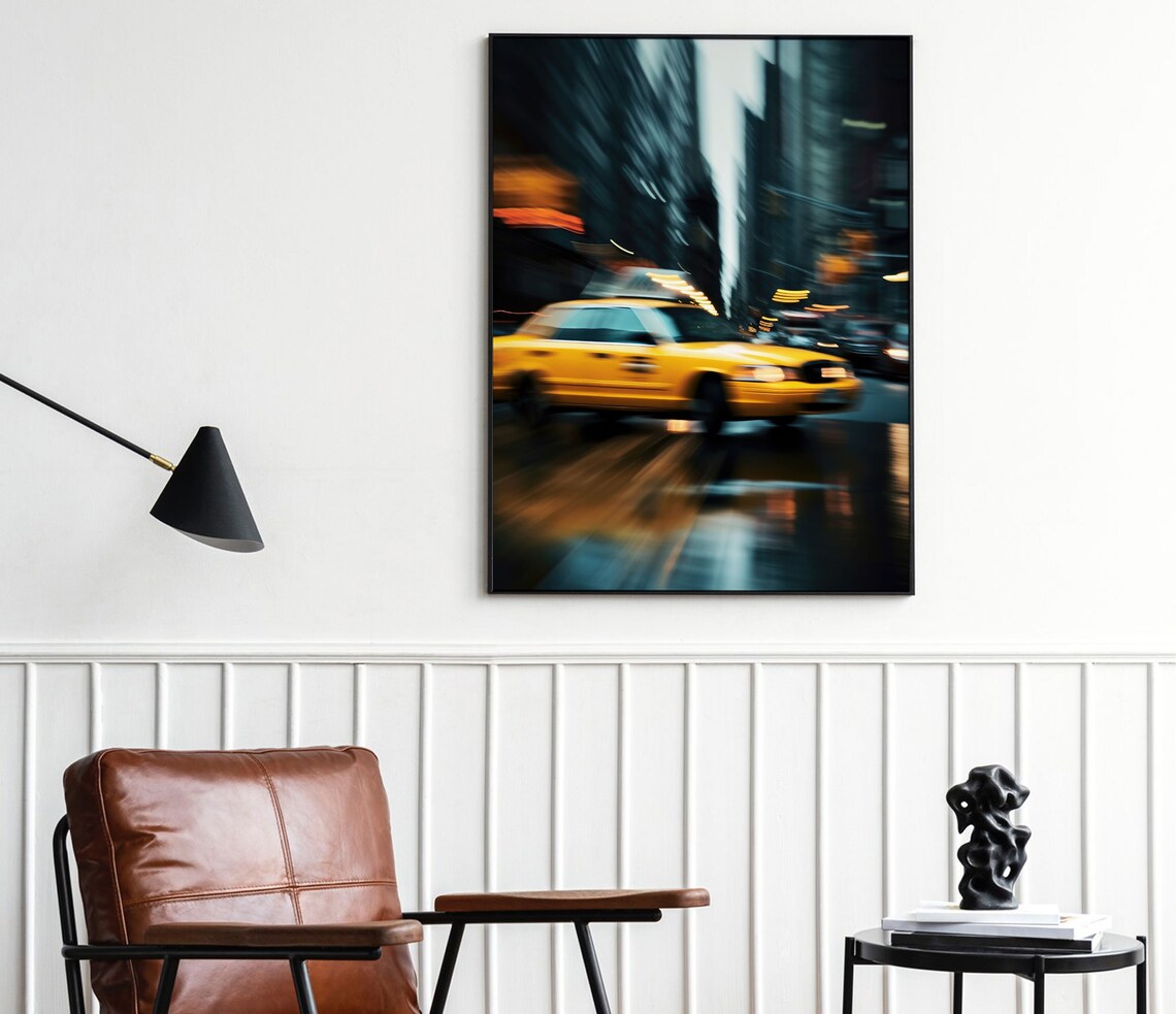 New York City Yellow Taxi Motion Blur Rainy Night Street Poster - Image 4