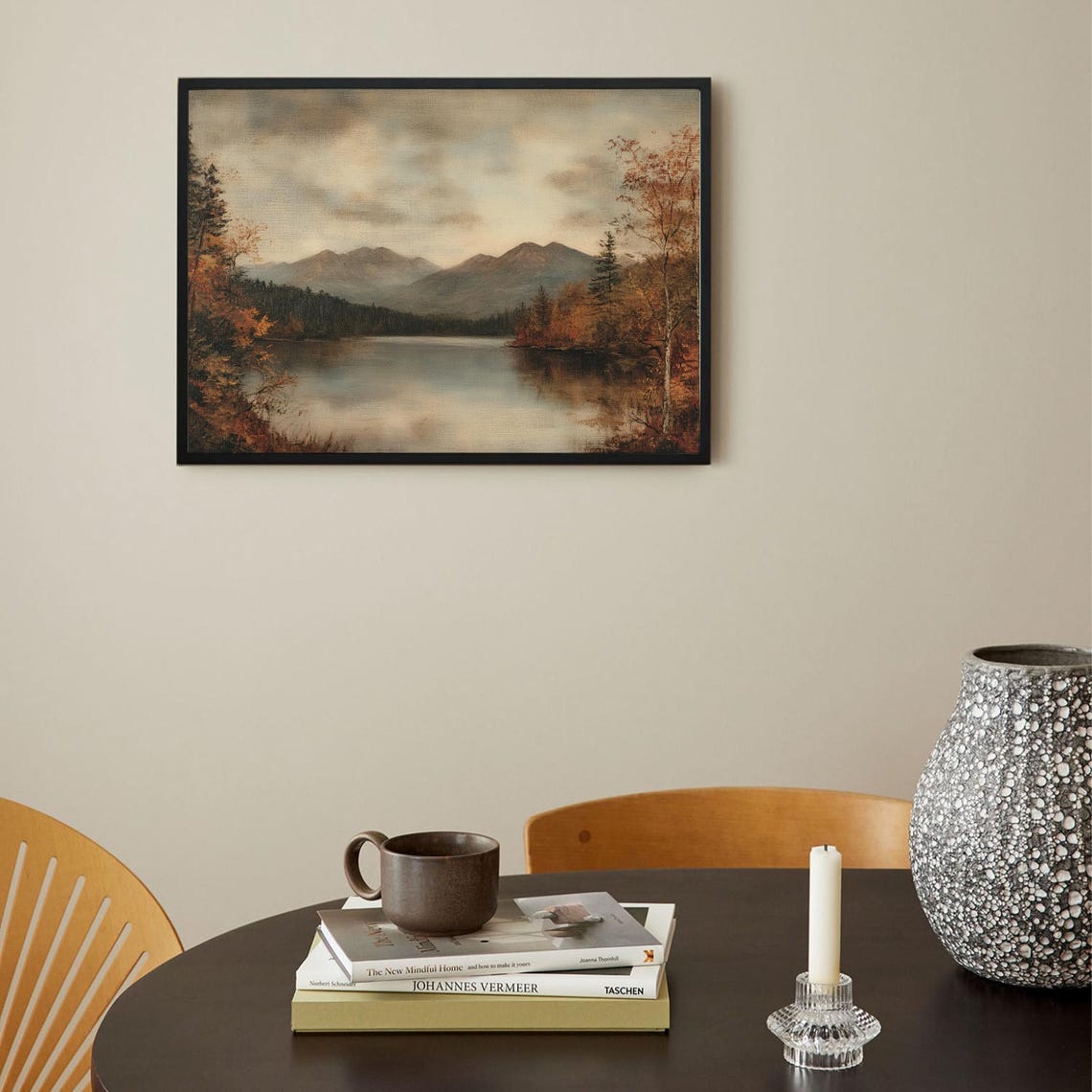 Moody Rustic Autumn Fall Lake Vintage Landscape Painting Poster - Image 2