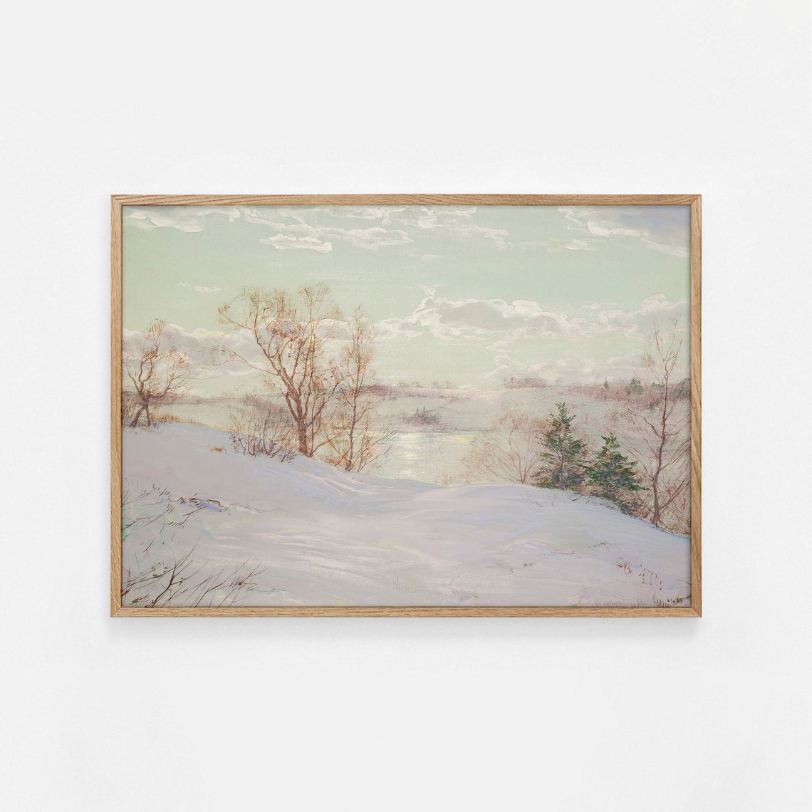Soft Pastel Snowy Winter Hills Serene Vintage Landscape Poster