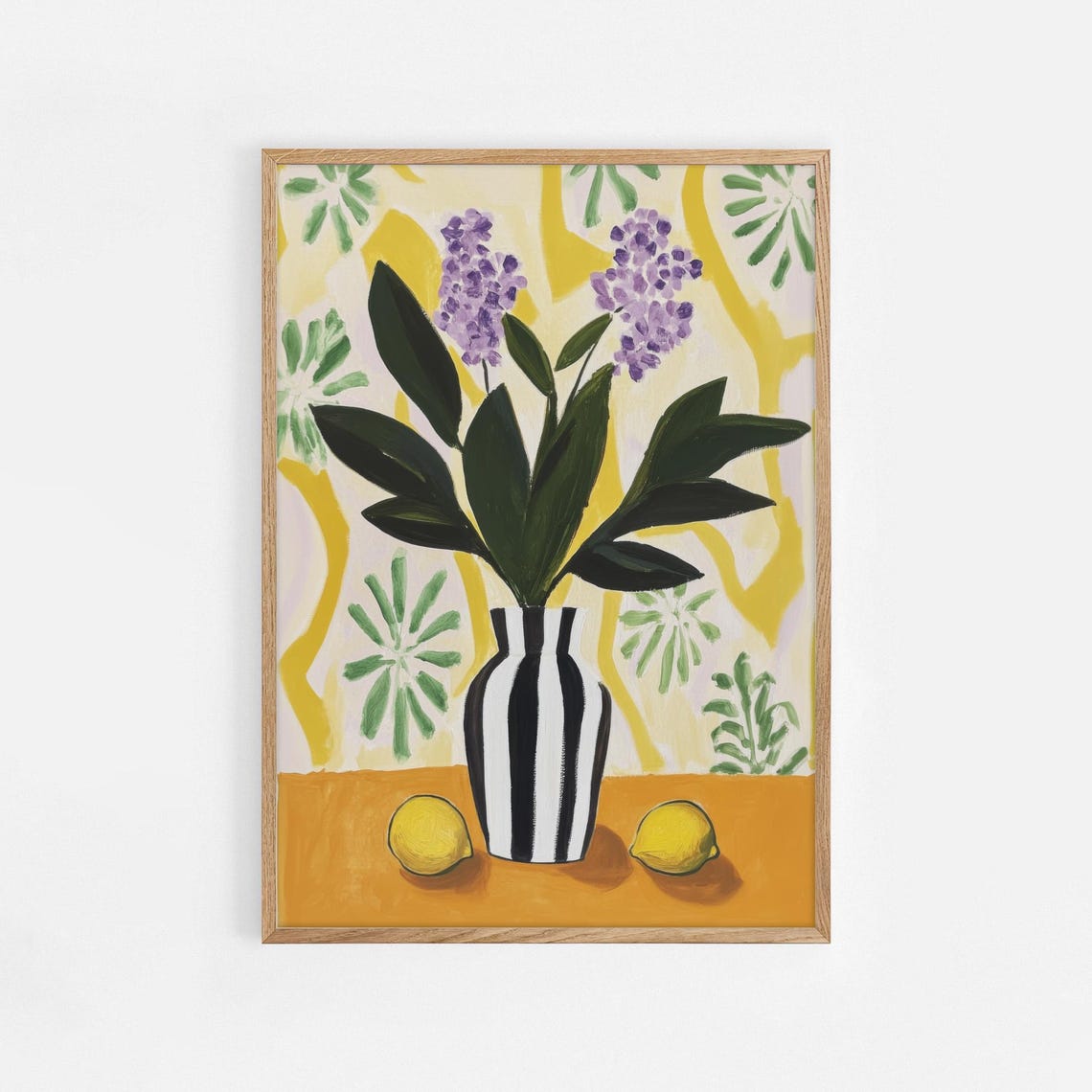 Lilac Striped Vase Lemon Bold Contemporary Floral Art Poster