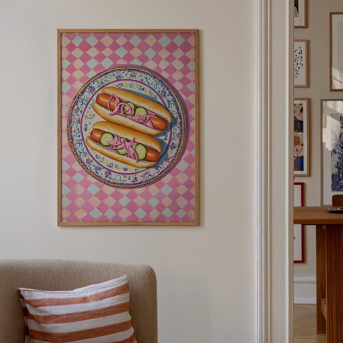 Pink Hot Dogs Retro Food Illustration Fun Diner Kitchen Poster - Image 4