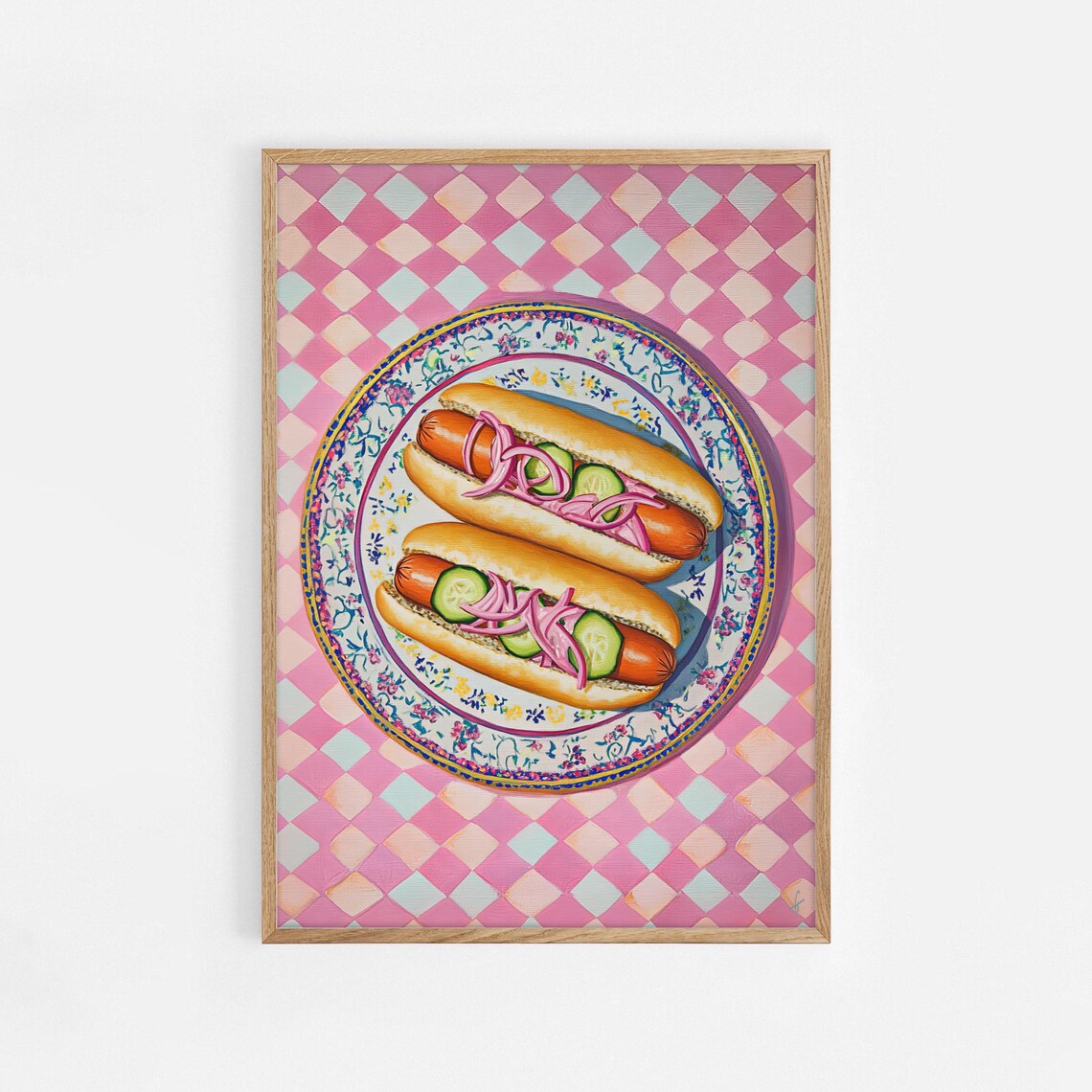 Pink Hot Dogs Retro Food Illustration Fun Diner Kitchen Poster
