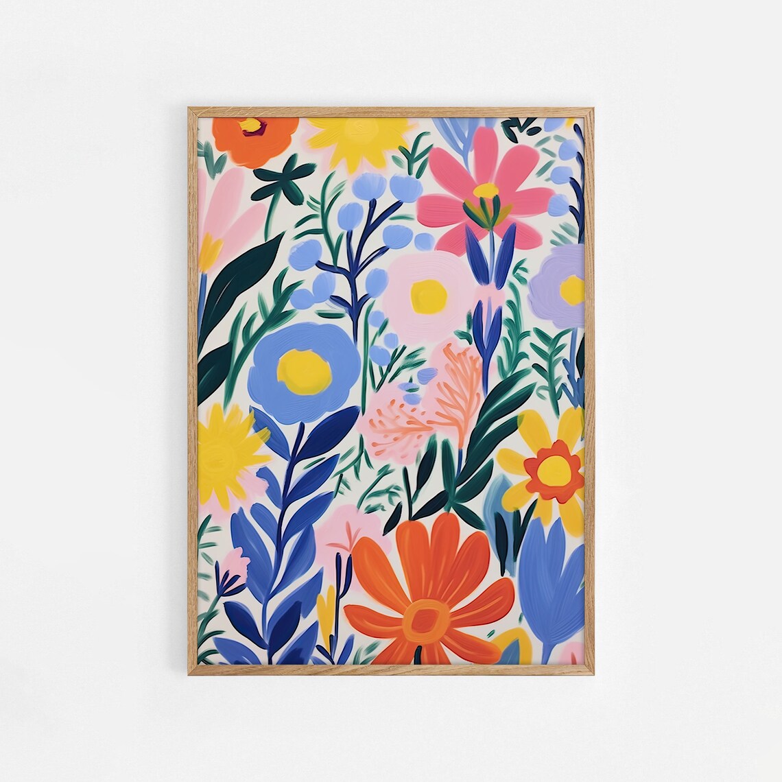 Bright Folk Art Wildflower Garden Colorful Floral Wall Poster