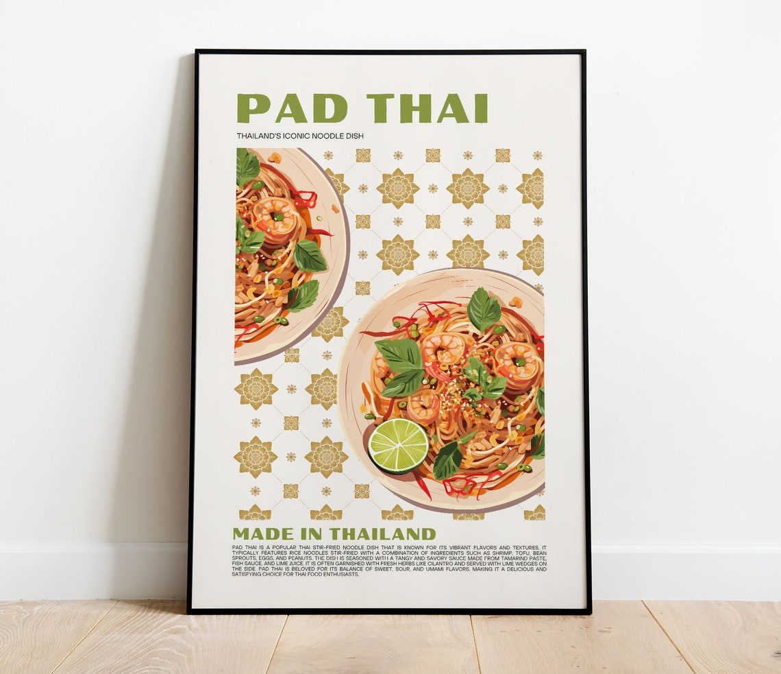Pad Thai Made In Thailand Shrimp Noodles Kitchen Food Poster - Image 4