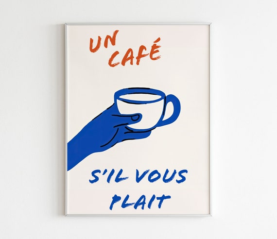 Coffee Wall Art Un Caf Sil Vous Plat Retro Coffee Print French Art Typography Art Home Decor Cute Kitchen Wall Art