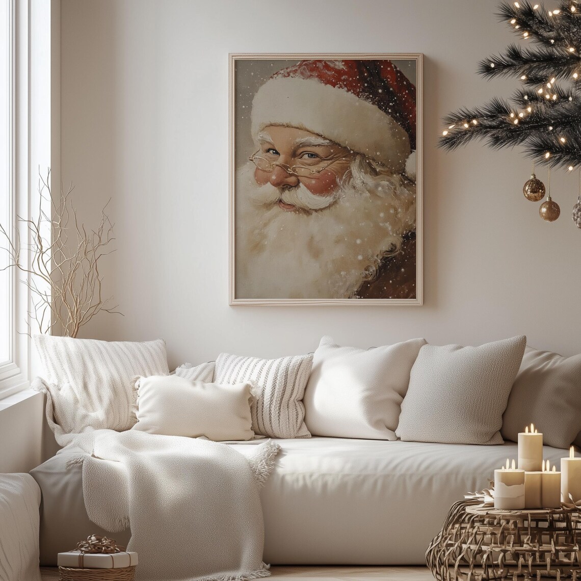 Vintage Santa Claus Portrait Snowy Winter Christmas Art Poster - Image 4