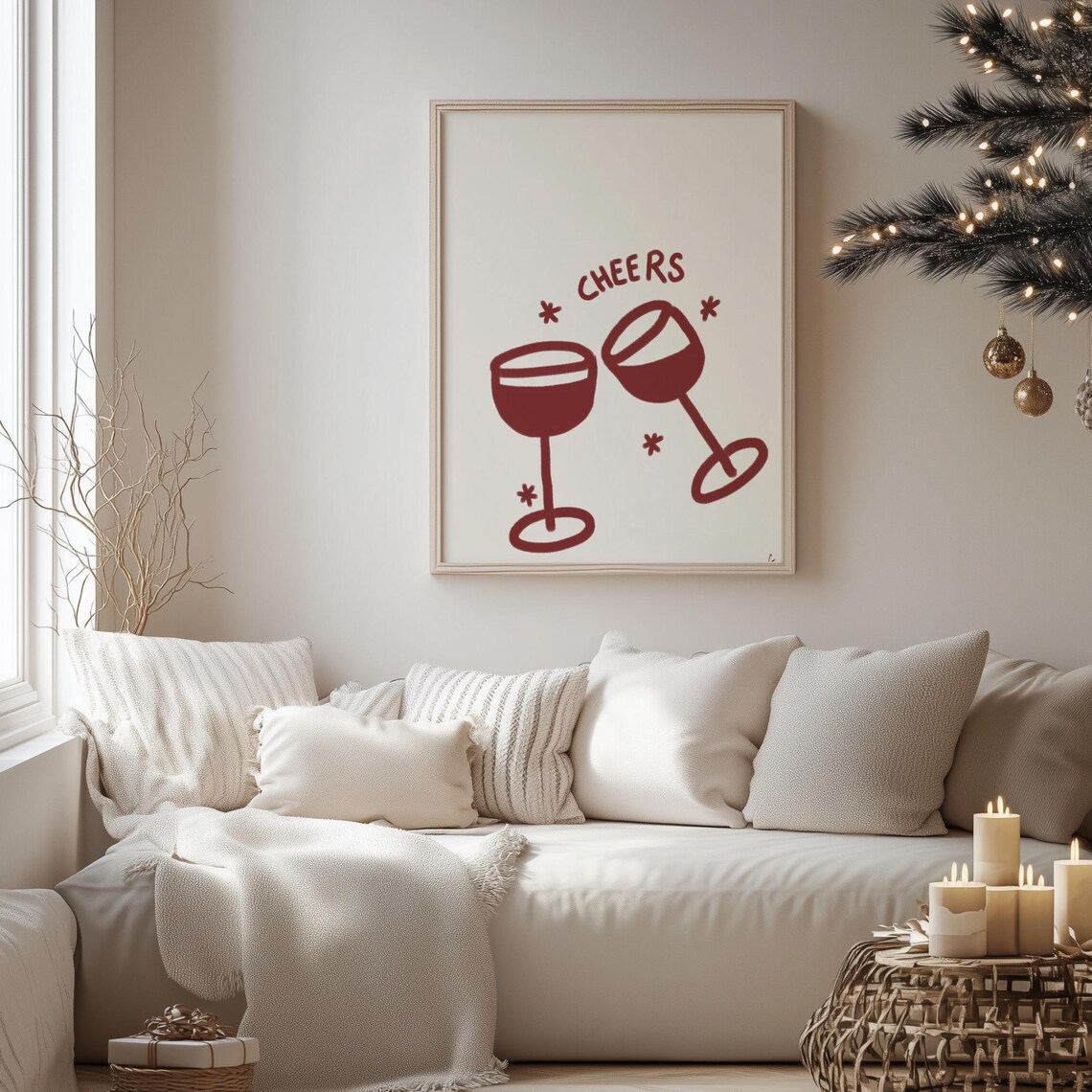 Cheers Red Wine Glasses Minimalist Bar Cart Kitchen Wall Art - Image 3