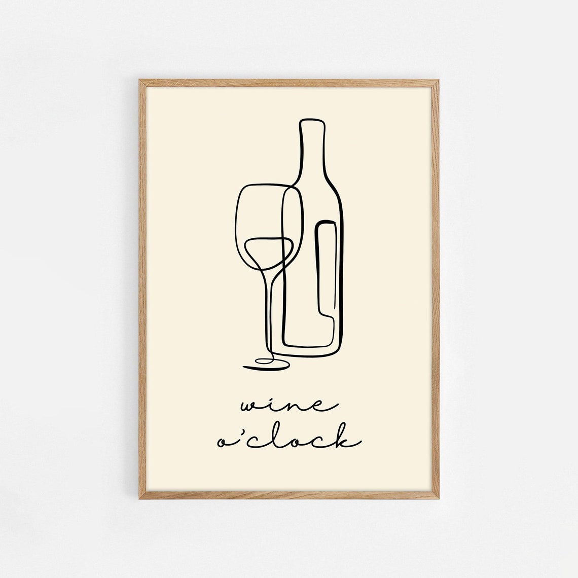 Wine oClock Line Drawing Minimalist Modern Kitchen Wine Wall Art