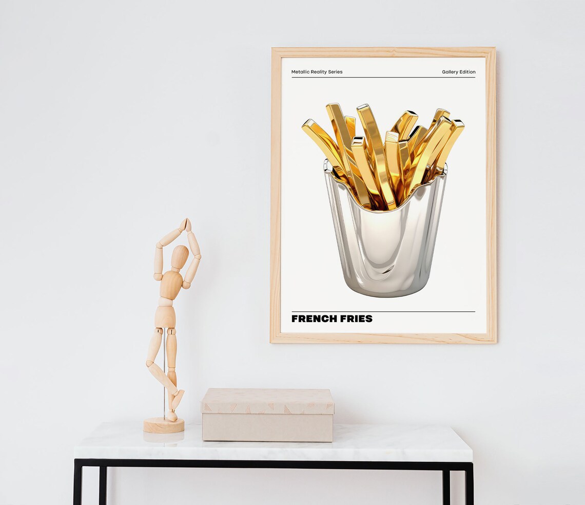 Golden French Fries Chrome Cup Metallic Reality Gallery Art Poster - Image 4