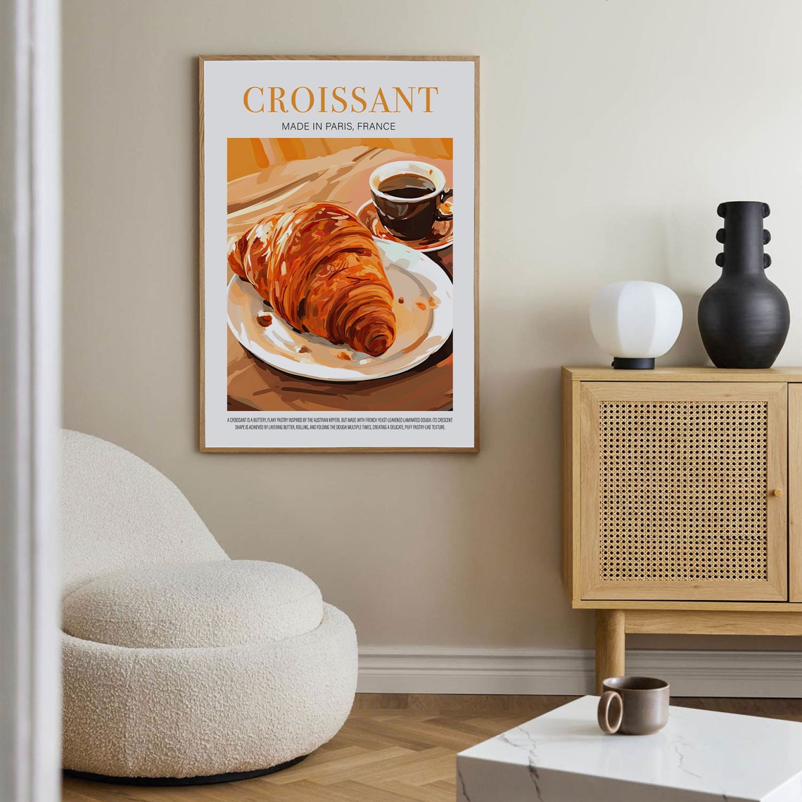 Croissant Made in Paris France Golden Bakery Breakfast Retro Poster - Image 3