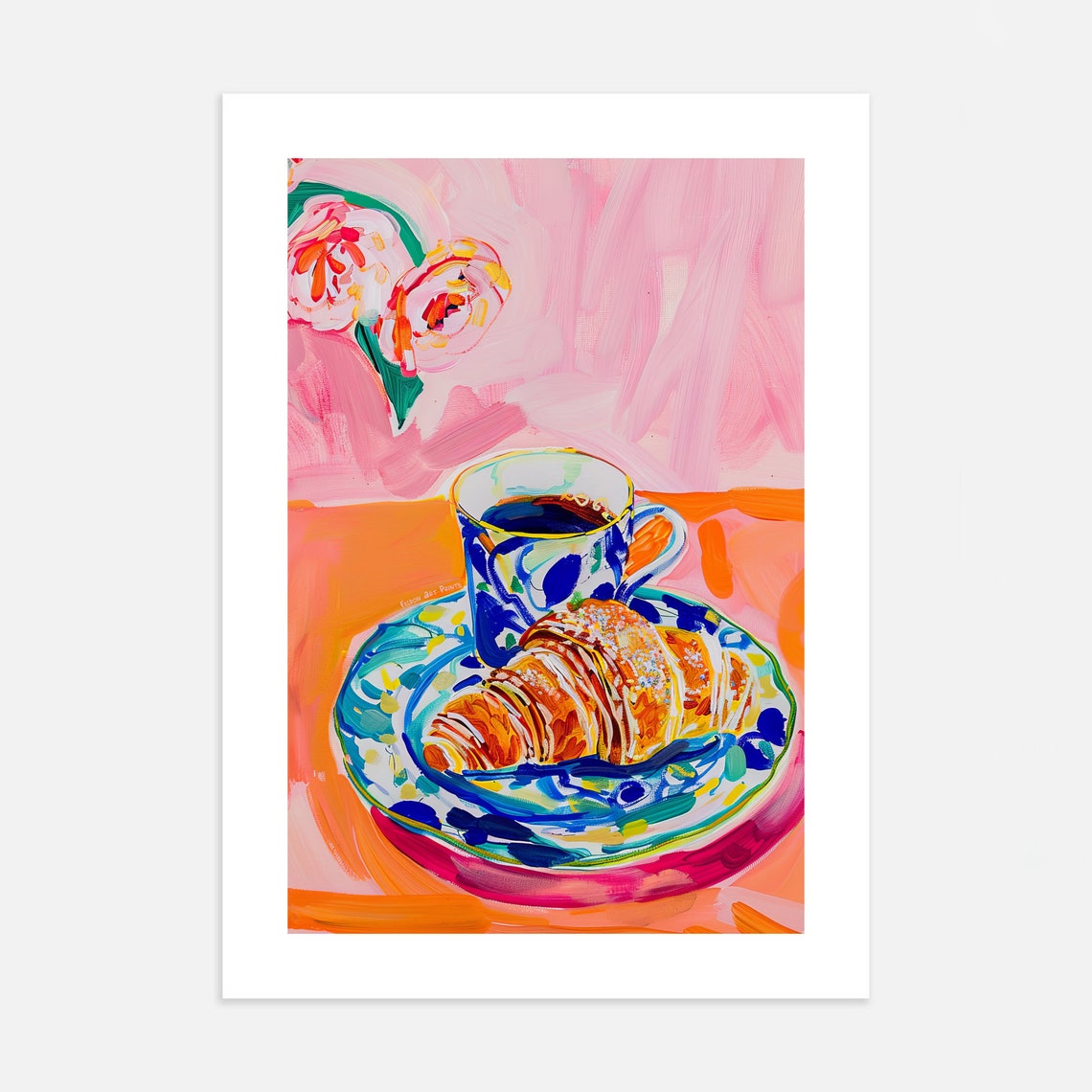 Colorful Coffee And Croissant Breakfast Plate Pop Painting Poster - Image 3