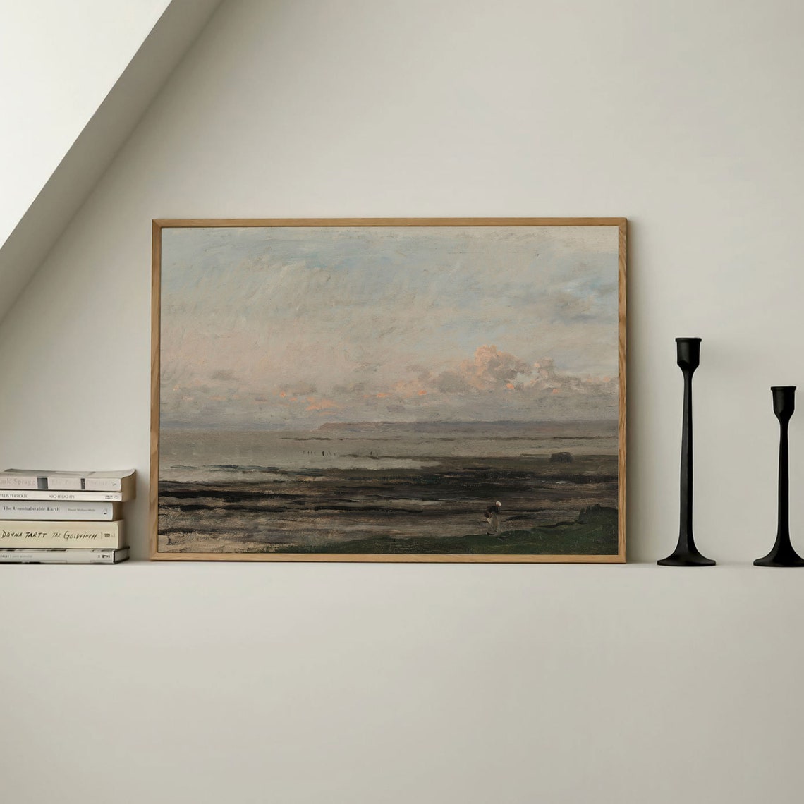 Hazy Coastal Seascape Muted Vintage Beach Oil Painting Poster - Image 3