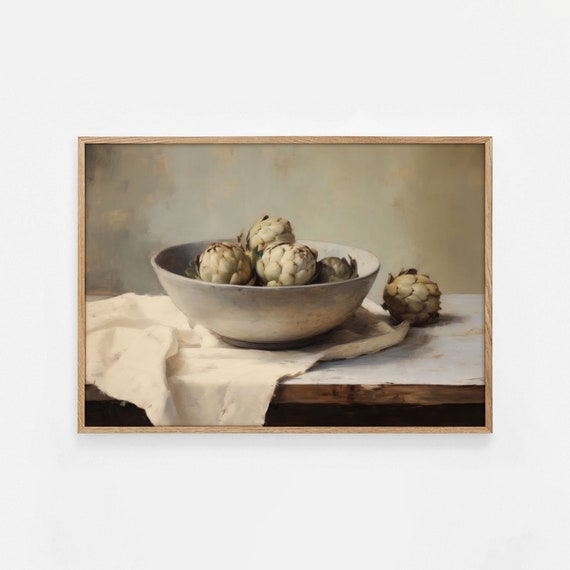 Muted Artichoke Painting Art Vintage Fruit Still Life Neutral Kitchen Farmhouse Print