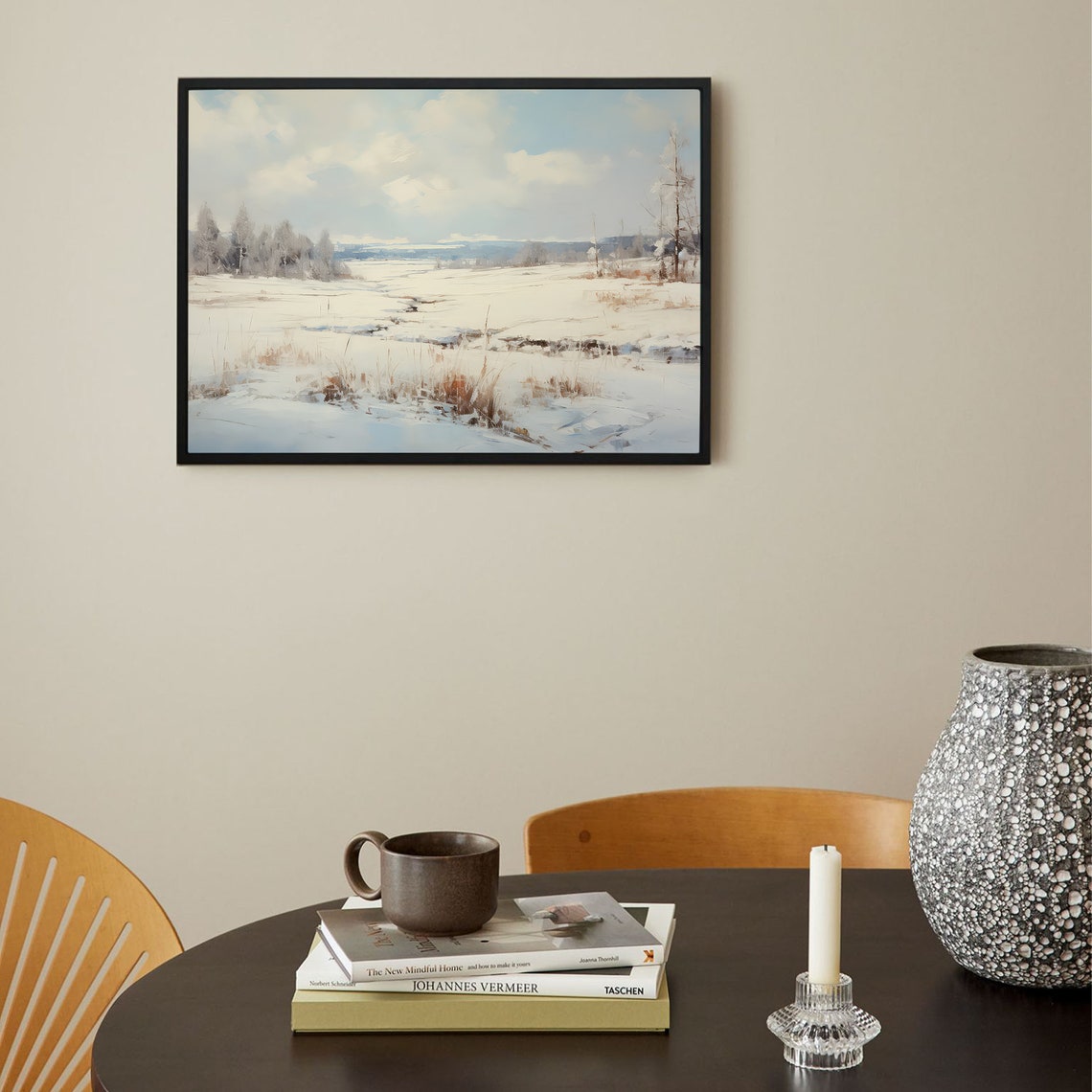 Bright Snowy Winter Field Soft Blue Sky Vintage Landscape Poster - Image 3