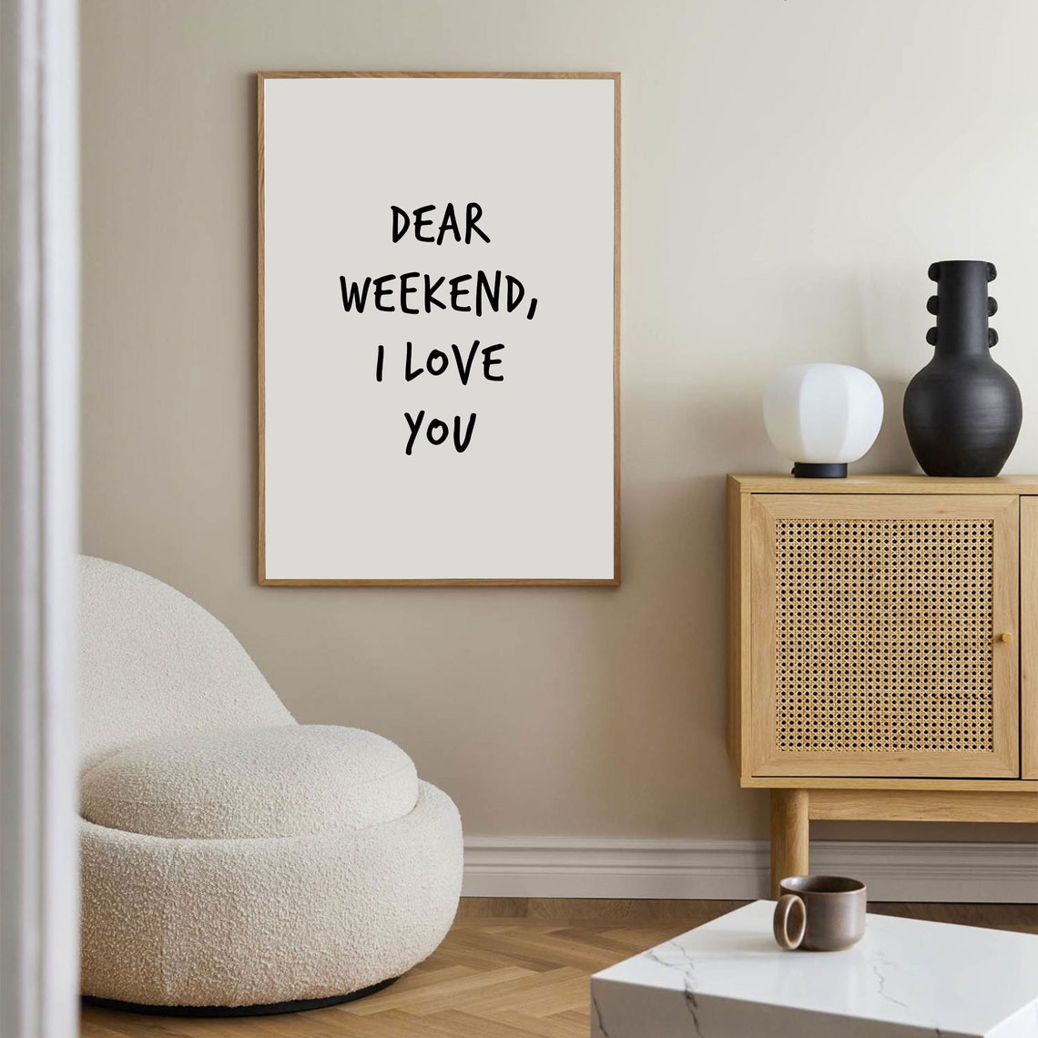 Dear Weekend I Love You Hand Lettered Funny Quote Cream Poster - Image 2
