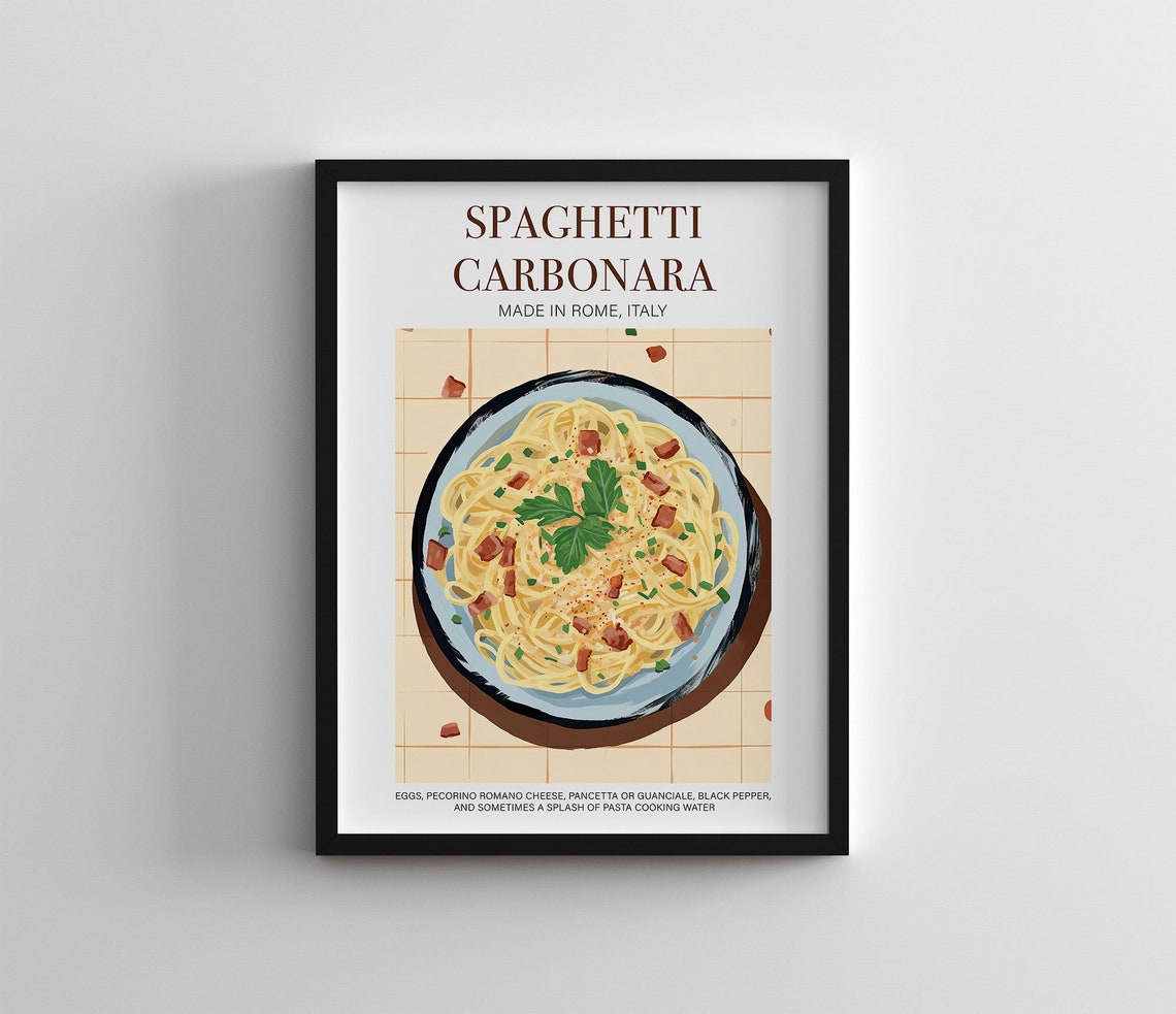 Spaghetti Carbonara Made in Rome Italy Classic Retro Kitchen Poster - Image 2