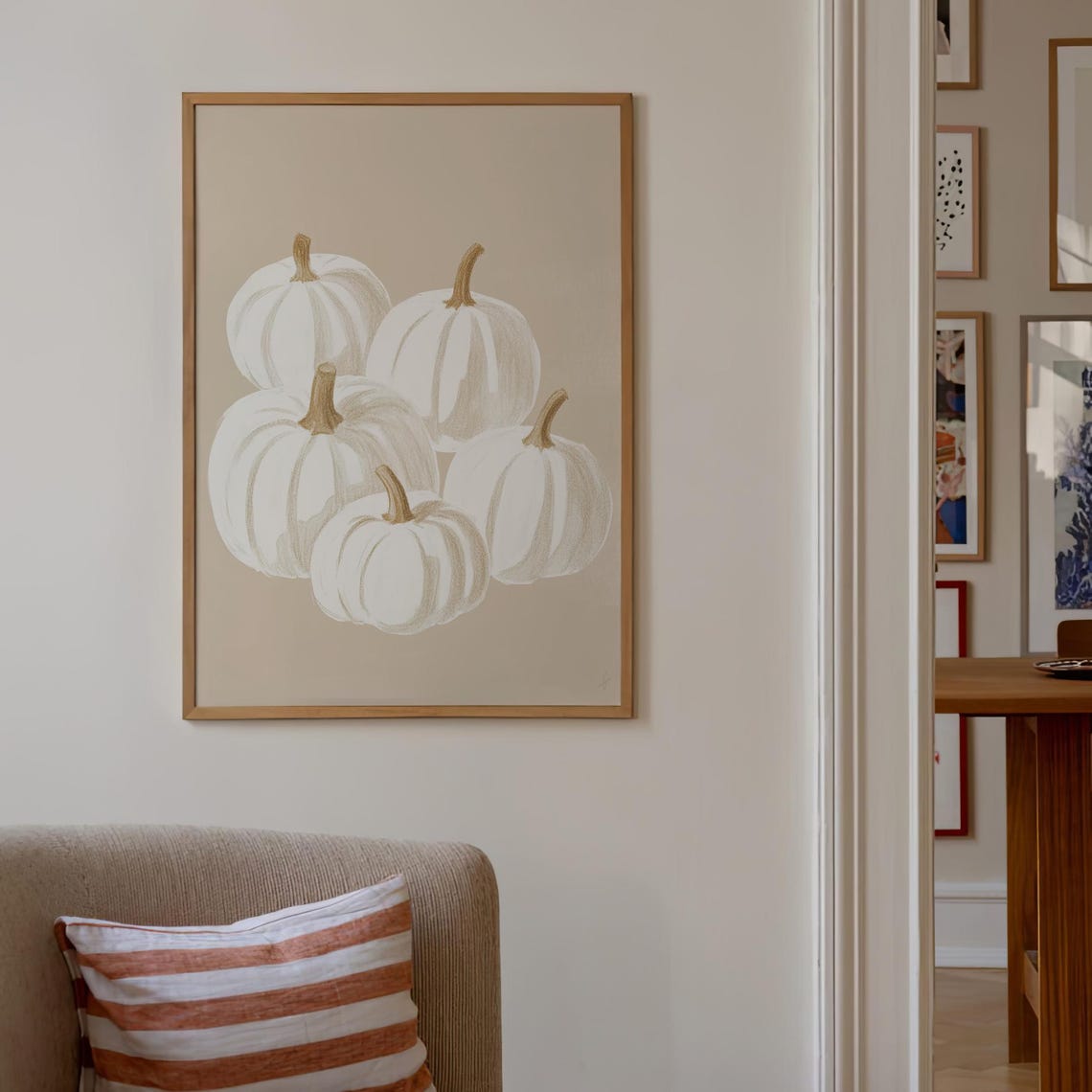 White Pumpkins Neutral Minimalist Beige Fall Painting Poster - Image 4