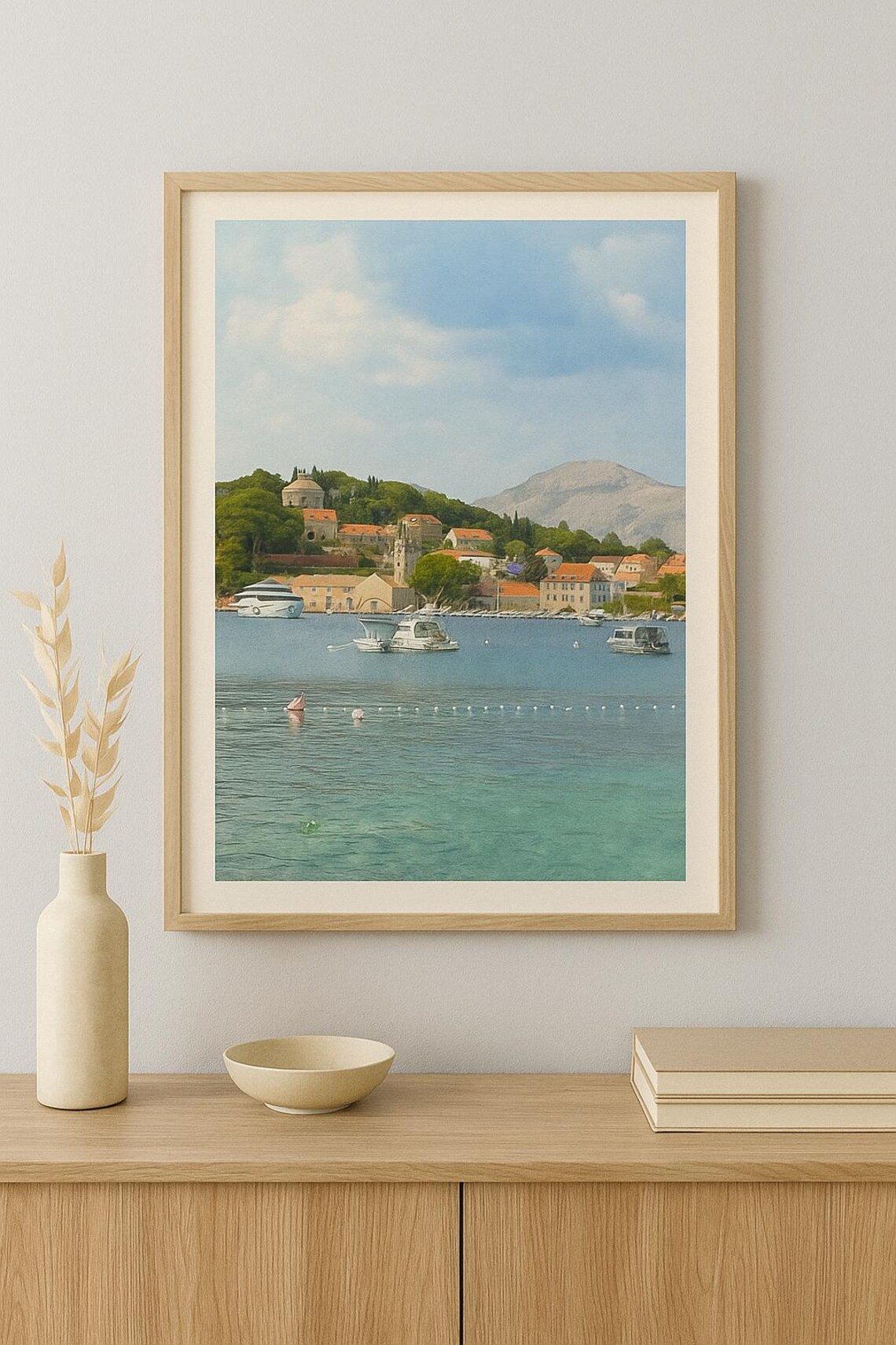 Cavtat Croatia Coastal Harbour Town Watercolour Style Poster