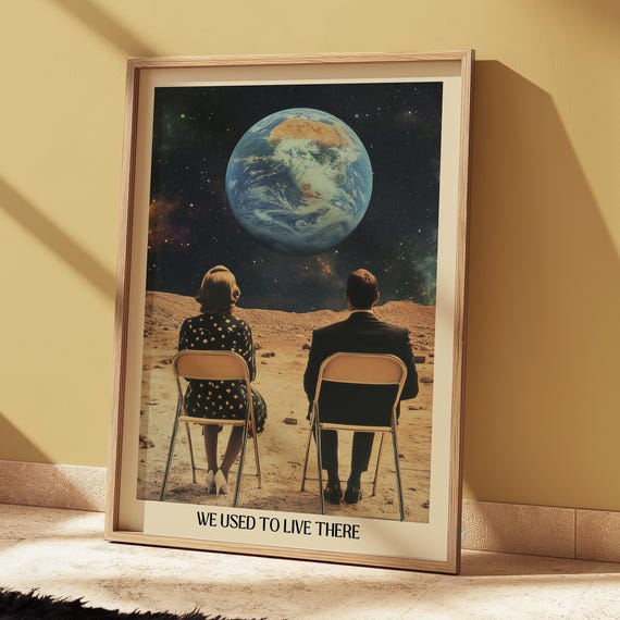 Retro Space Art Print, Surreal Abstract Decor