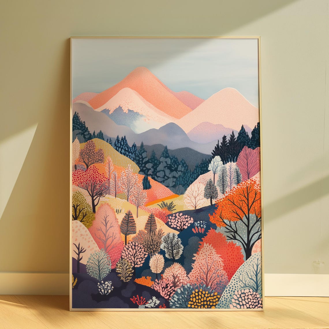 Japandi Landscape, Abstract Nature Mountain Art Print