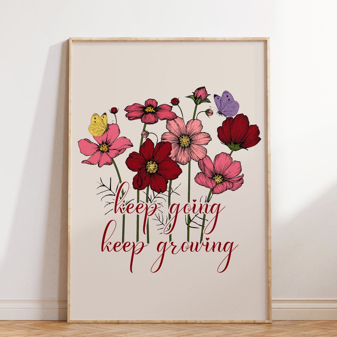 Keep Going Keep Growing Wildflower Floral Script Inspirational Poster