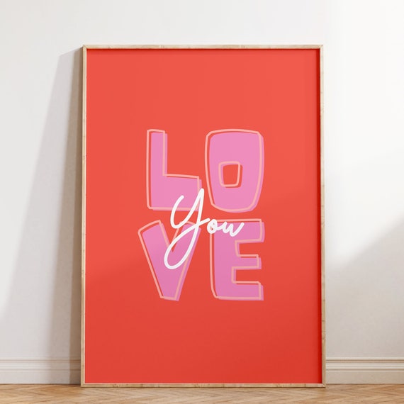 Retro Love You Print Aesthetic Poster Trendy Wall Print Retro Wall Art Print Wall Decor Red Poster Housewarming Gift