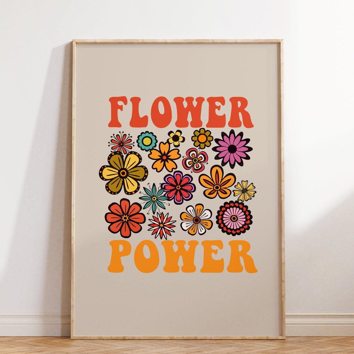Flower Power Bold Retro Blossom Grid Groovy Hippie Art Poster