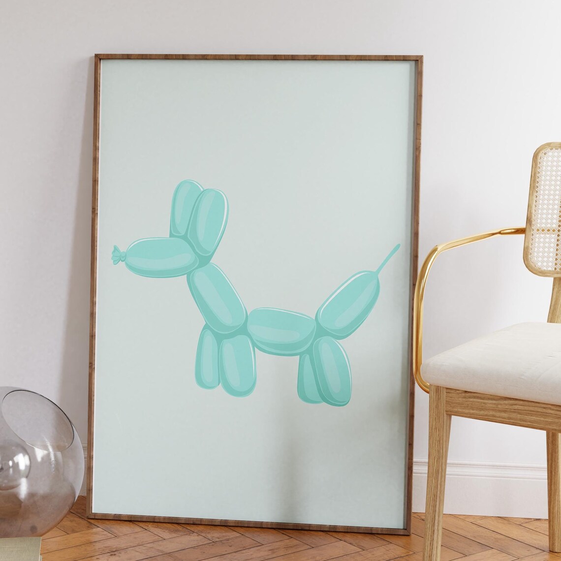 Mint Green Balloon Dog Modern Minimalist Preppy Cute Decor Poster