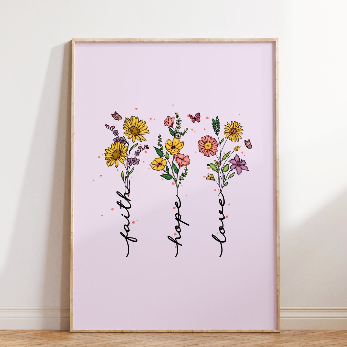 Faith Hope Love Wildflower Script Floral Christian Inspiration Poster
