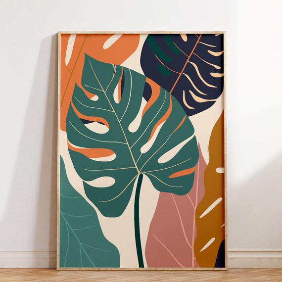 Monstera Wall Art Minimalist Tropical Decor Boho Greenery Print Modern Botanical Art Plant Print Wall Decor