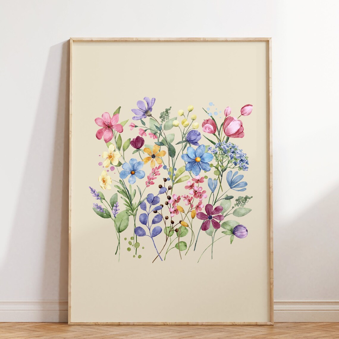 Wildflower Watercolor Bouquet Soft Pastel Floral Botanical Poster