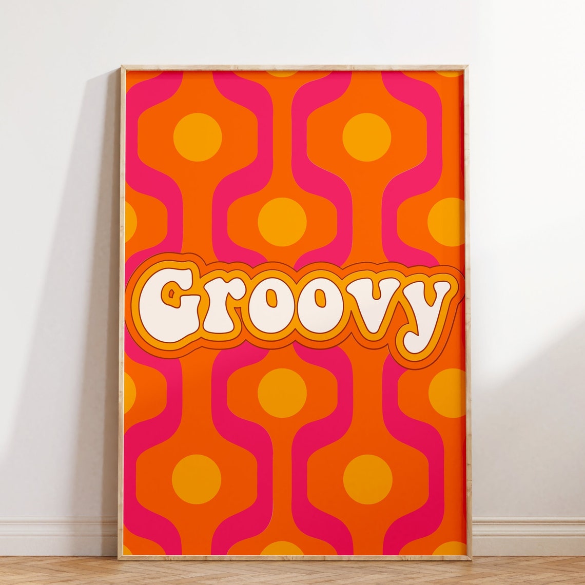 Groovy Bold 70s Retro Wavy Pattern Orange Pink Typography Poster