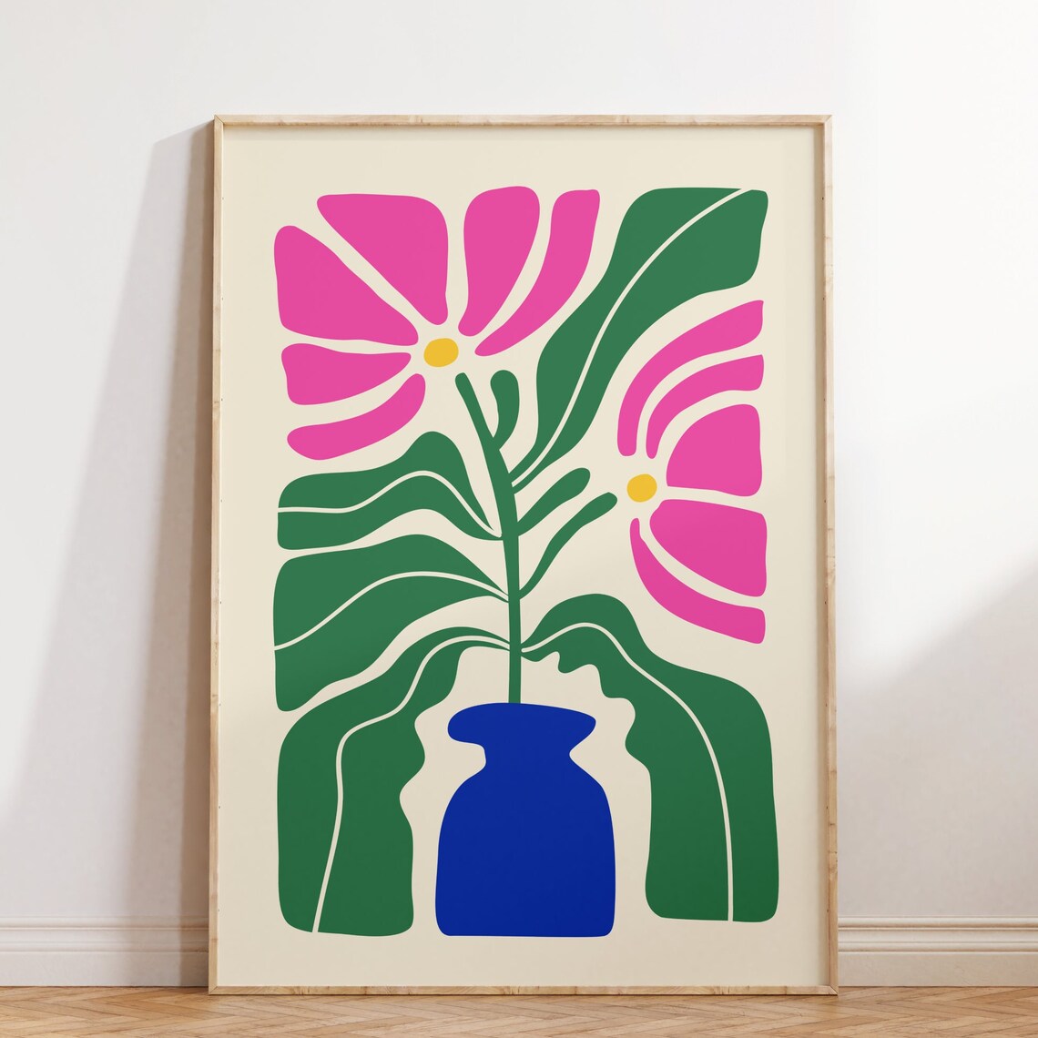 Abstract Bold Floral Botanical Poster Pink Green Modern Decor