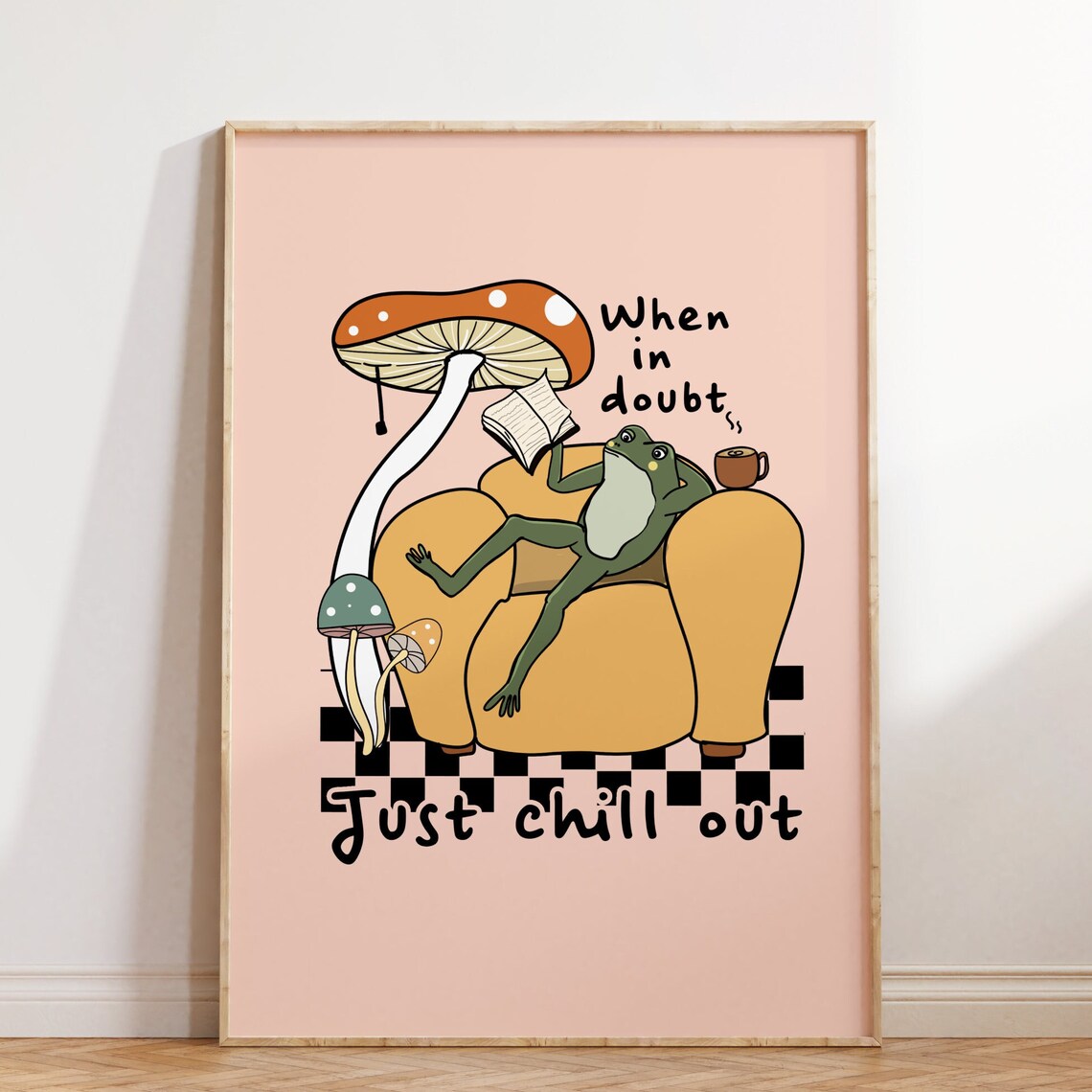 Retro Frog Mushroom Quote Poster, Wall Art Print