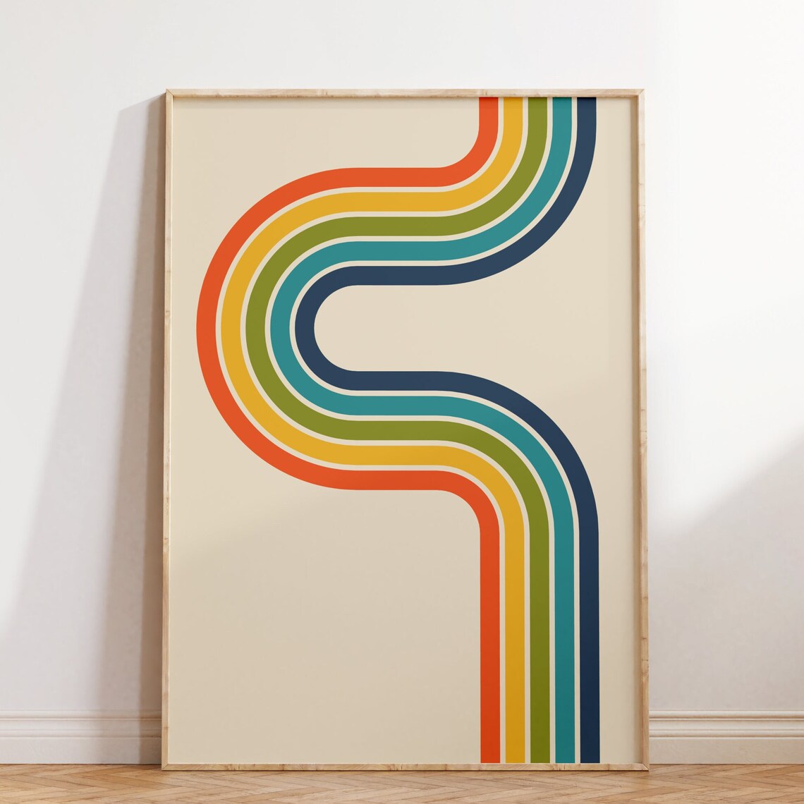Retro Geometric Art Print, Groovy Abstract Decor