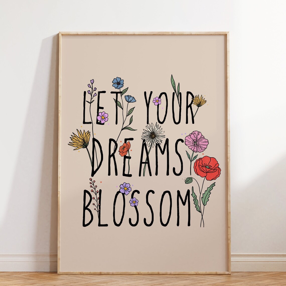 Hippie Flower Quote Retro Poster, Floral Decor