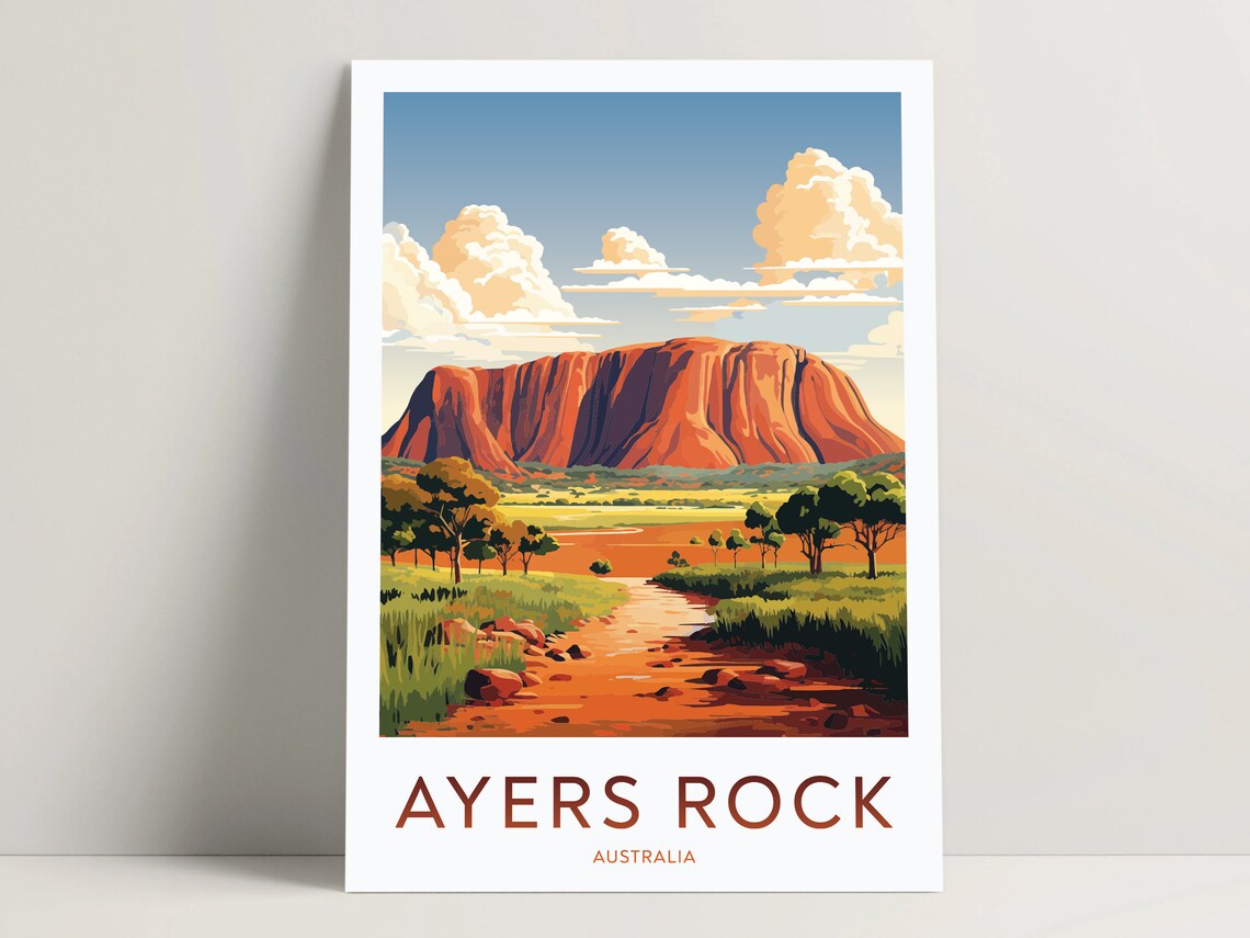 Ayers Rock Travel Poster, Australia Bedroom Decor