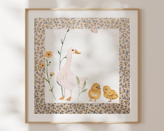 Mother Duck Square Print Instant Wall Art Trendy Decor Floral Illustration Living Room Art Nursery Decor