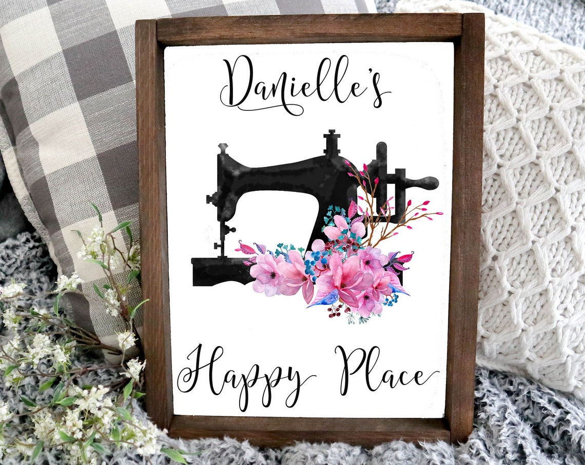 Personalized Sewing Machine Happy Place Craft Room Sign Wall Art - Image 2