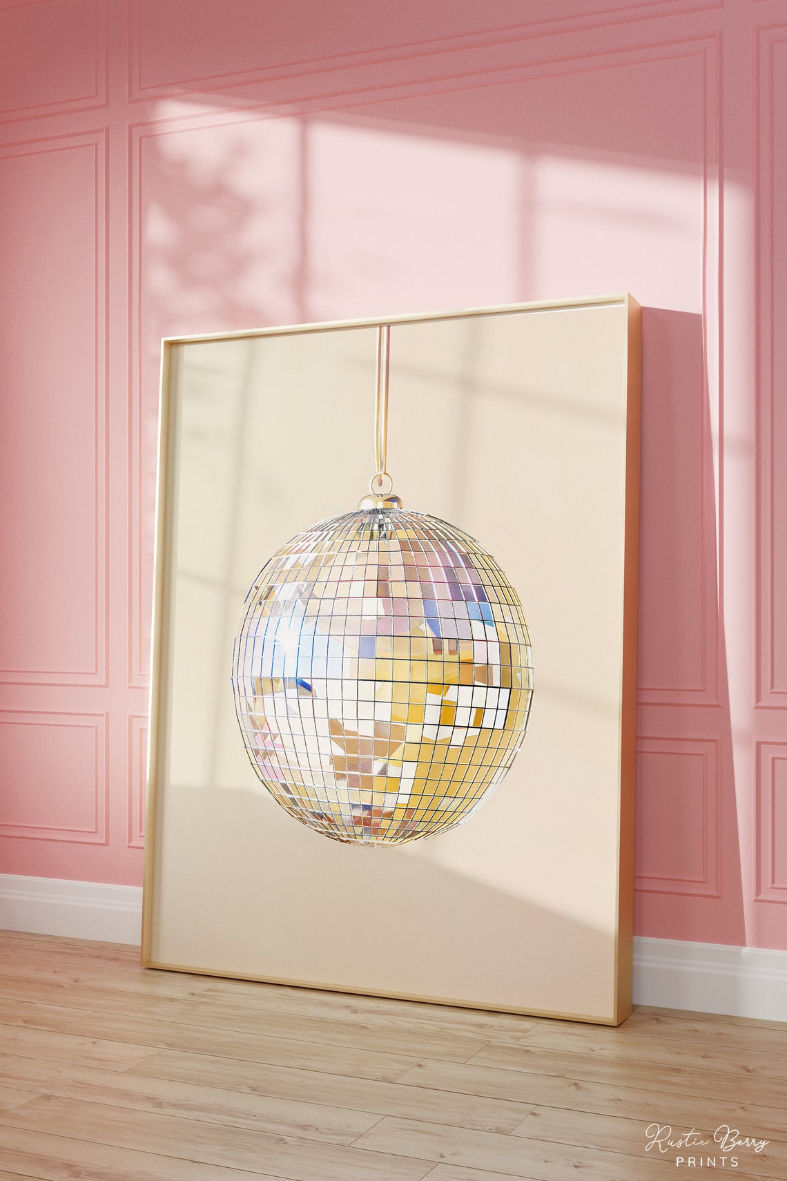 Classic Champagne Gold Disco Ball Hanging Retro Party Decor Poster