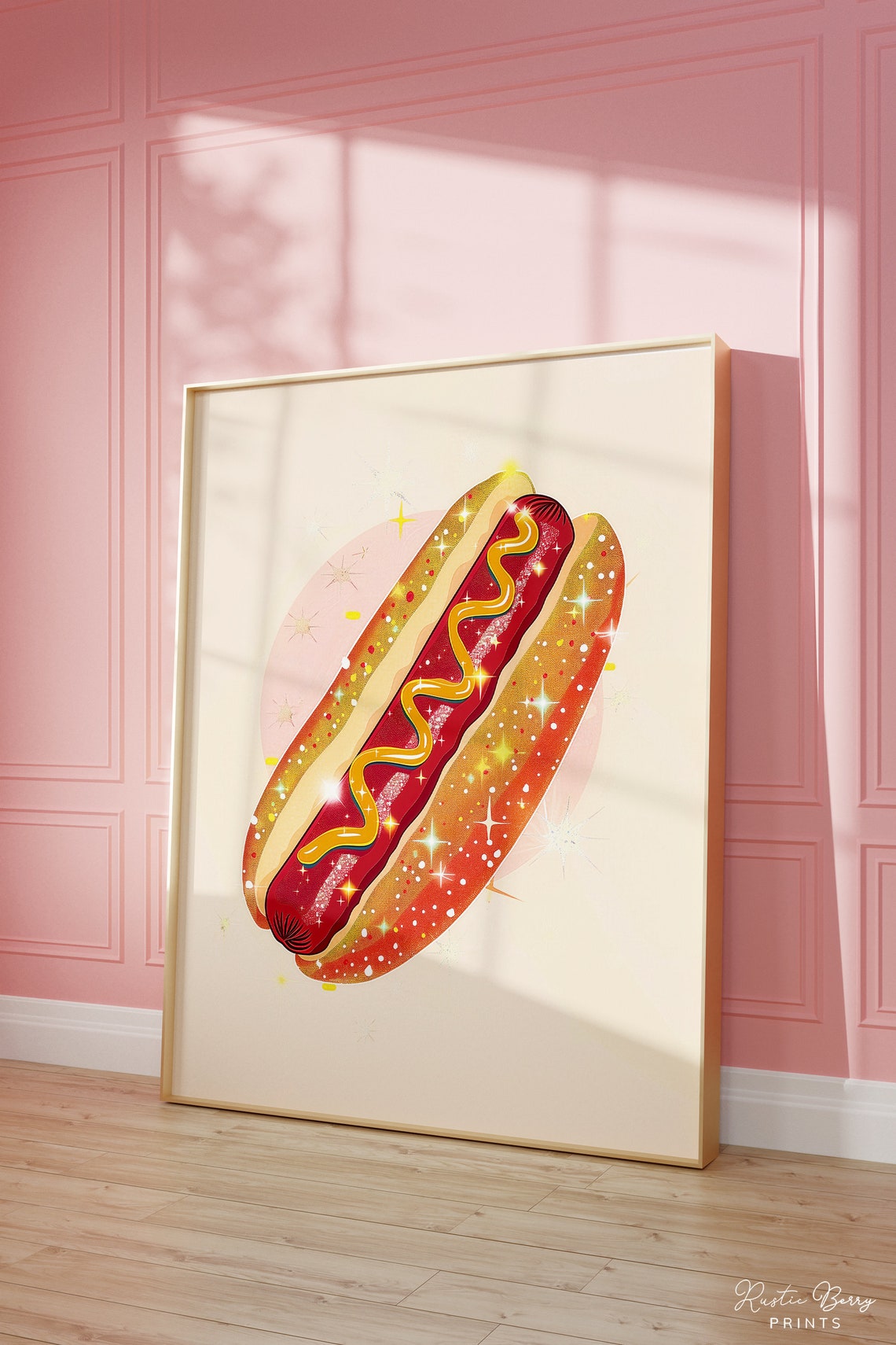 Sparkle Hot Dog Mustard Swirl Retro Diner Kitchen Decor Poster