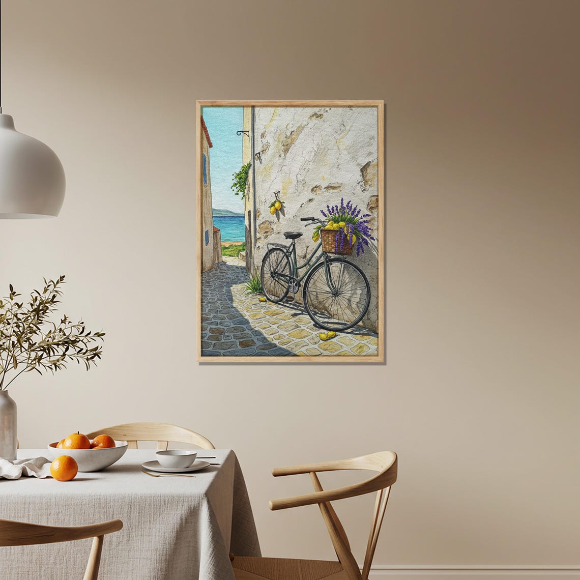 Mediterranean Bicycle with Lavender Basket Coastal Alley Wall Art