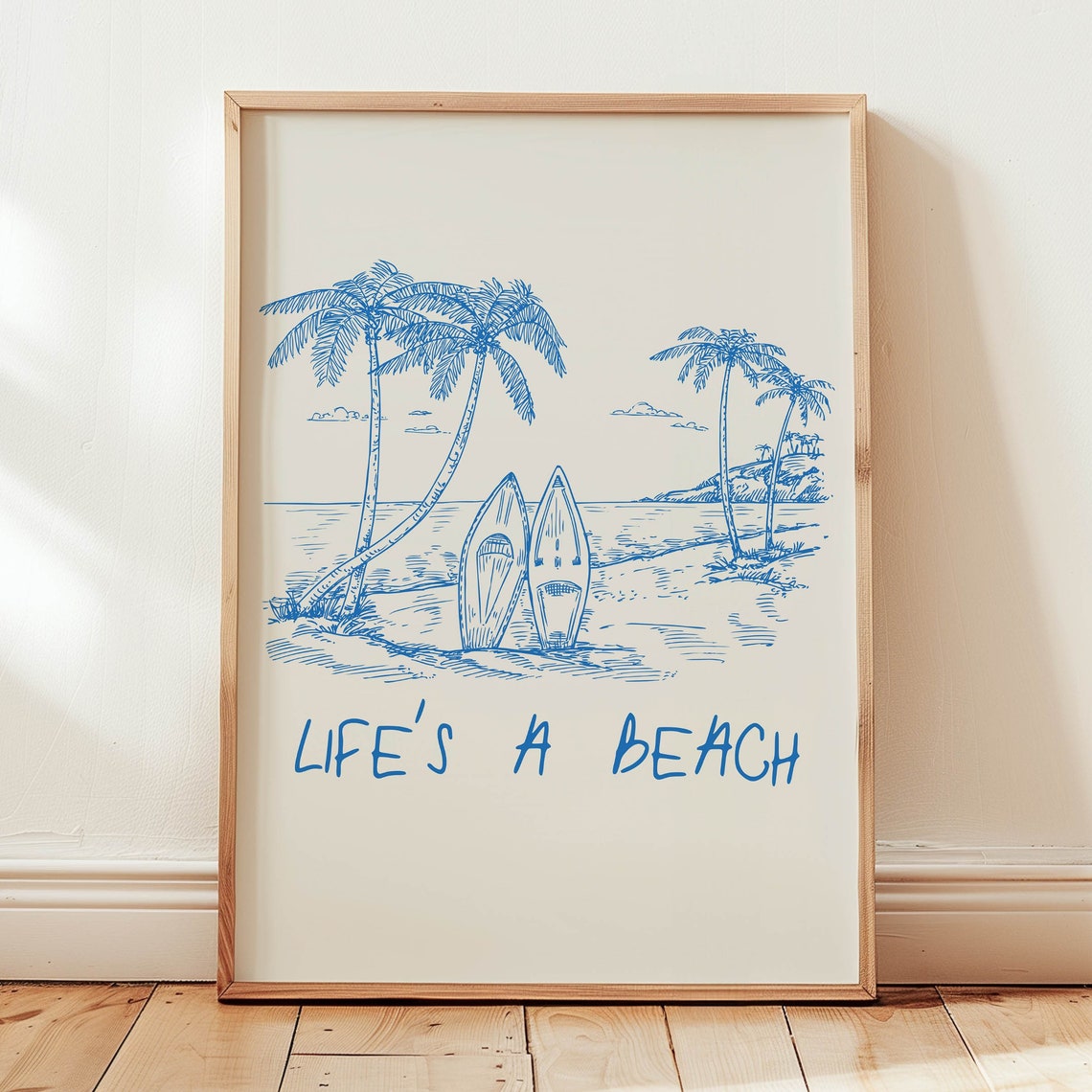 Life's A Beach Palm Trees Surfboard Coastal Art Home Decor Poster